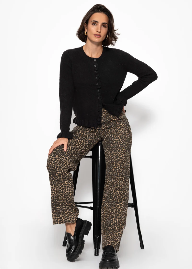 Cardigan mit Rüschen - schwarz