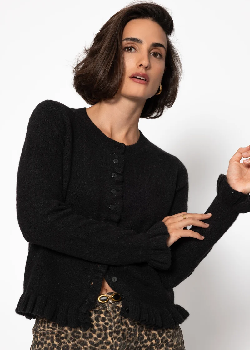 Cardigan mit Rüschen - schwarz