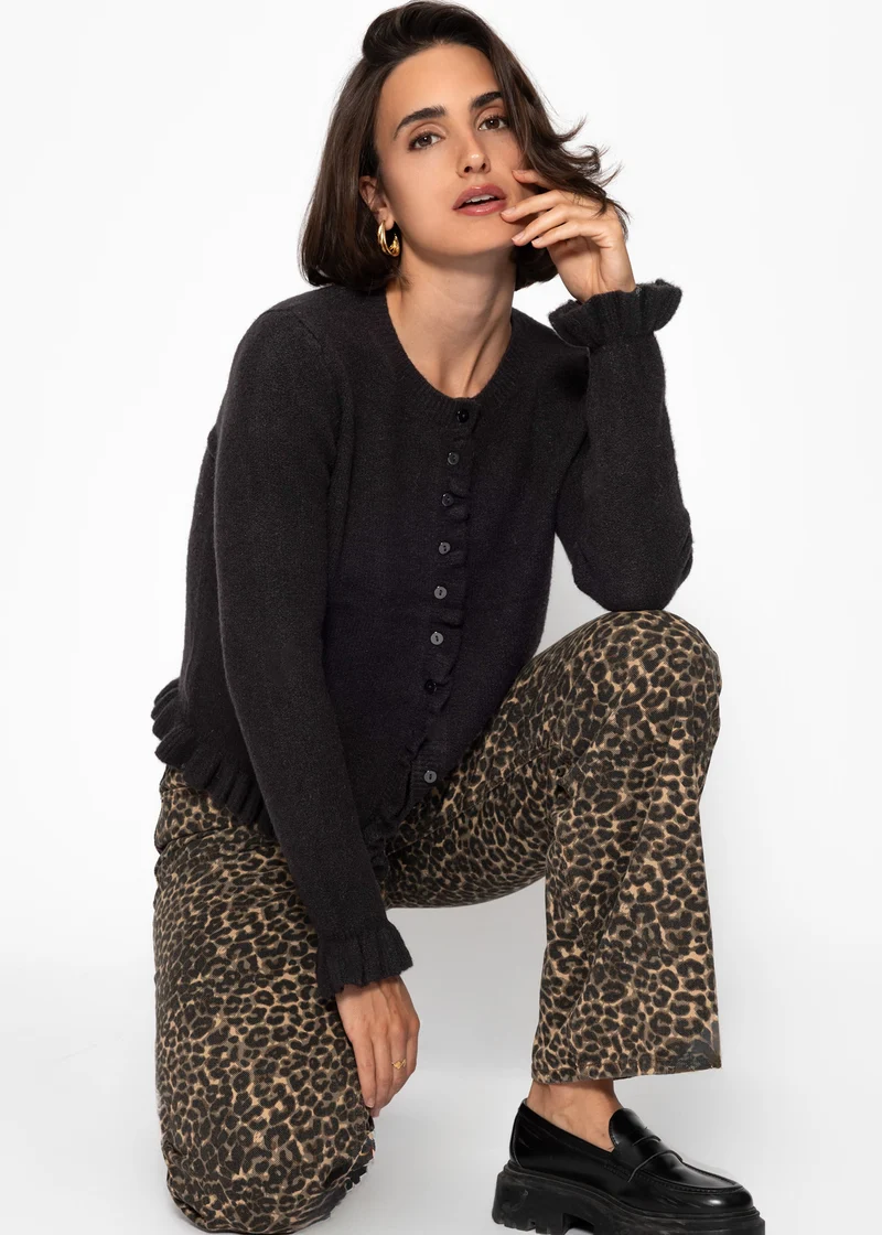 Cardigan mit Rüschen - schwarz