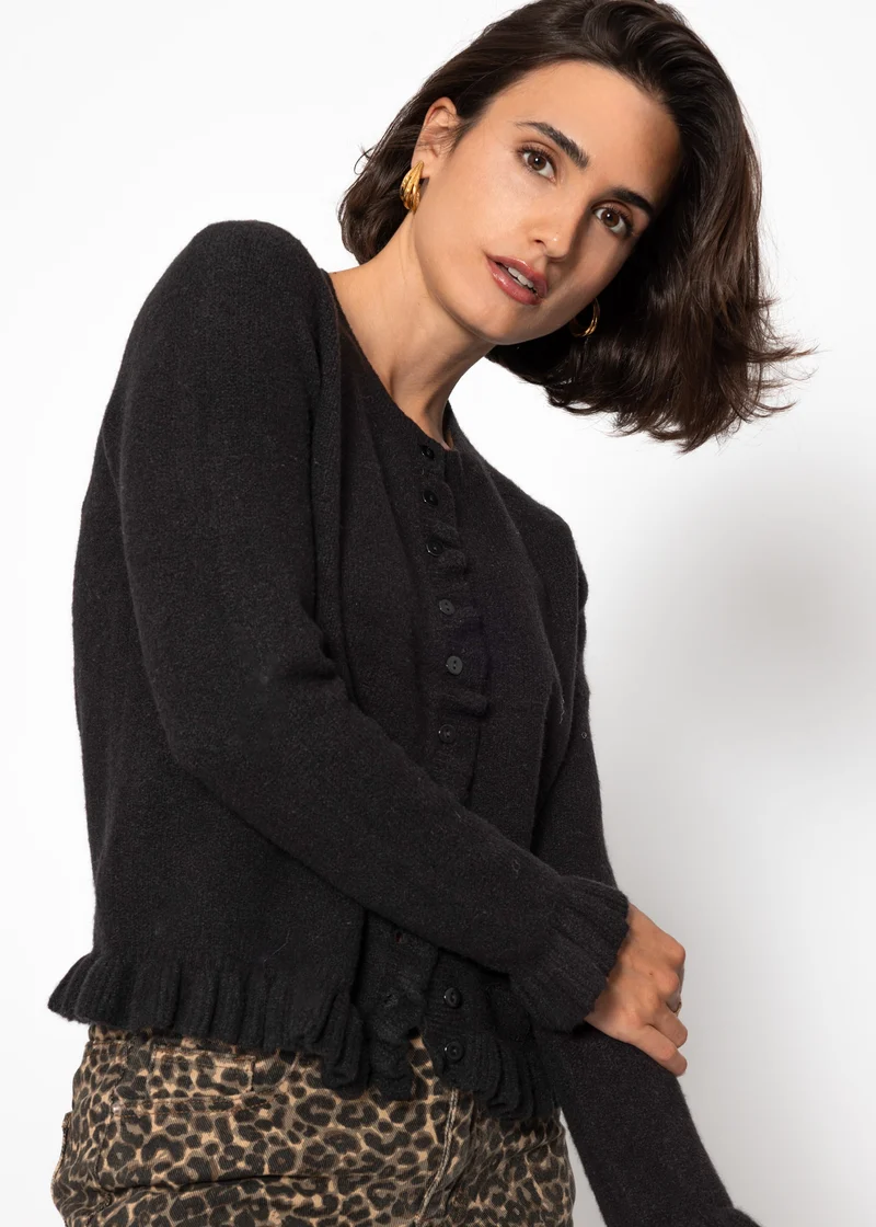 Cardigan mit Rüschen - schwarz
