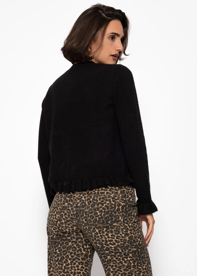 Cardigan mit Rüschen - schwarz