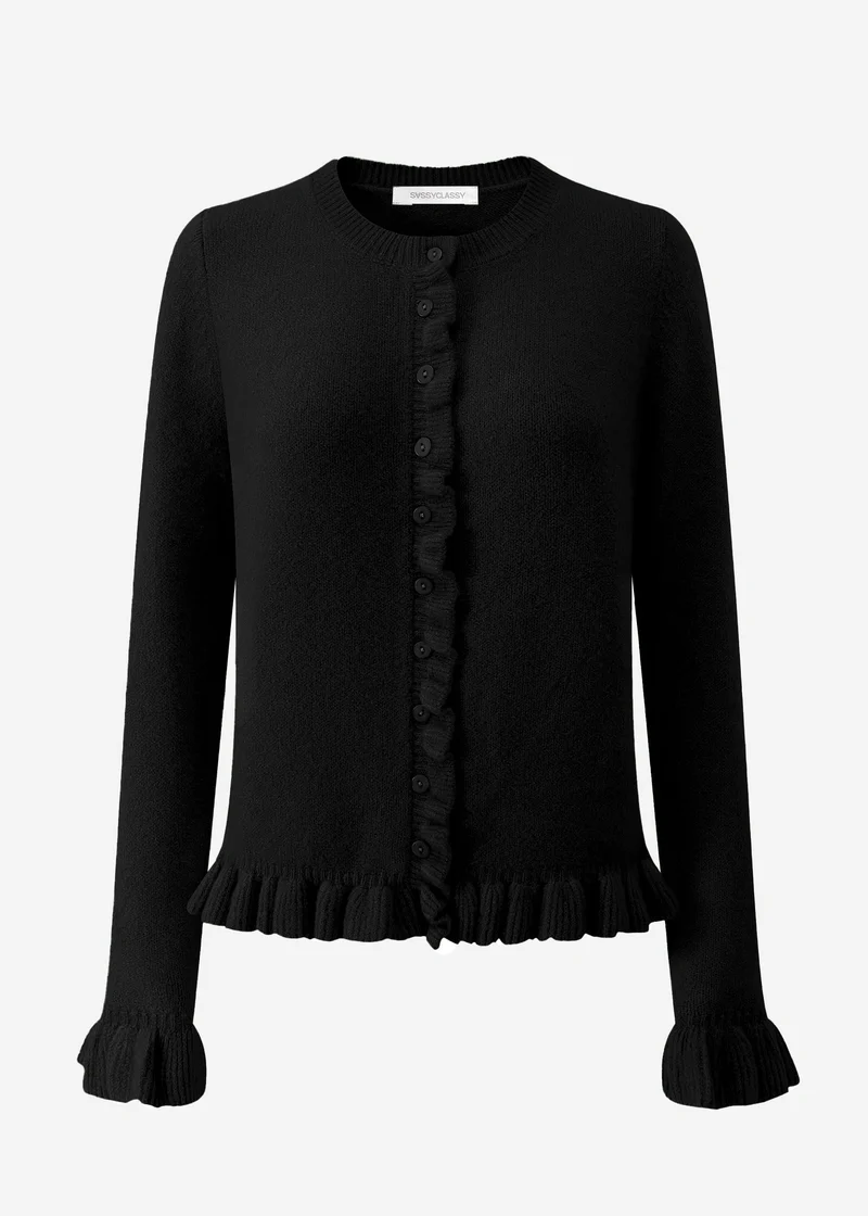 Cardigan mit Rüschen - schwarz