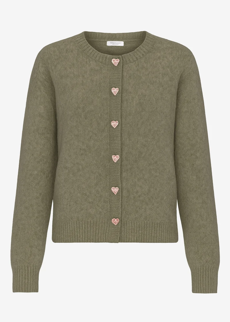 Strickjacke mit Herzknöpfen - khaki
