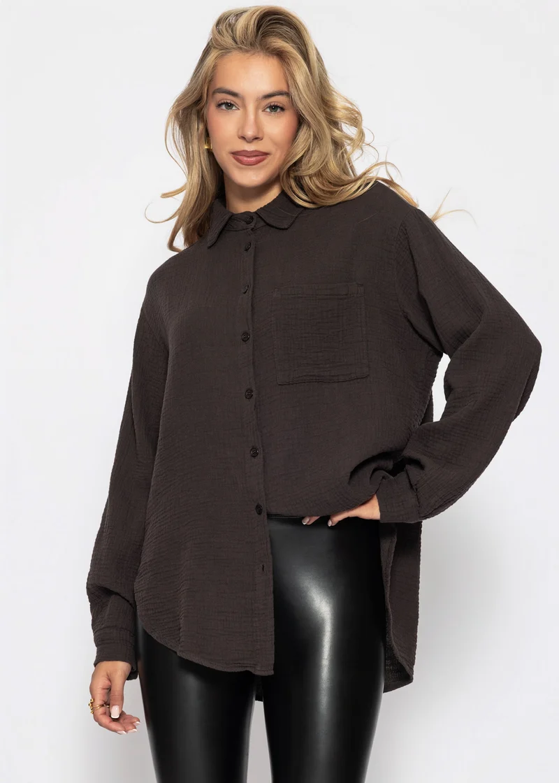 Musselin Hemdbluse - schokobraun