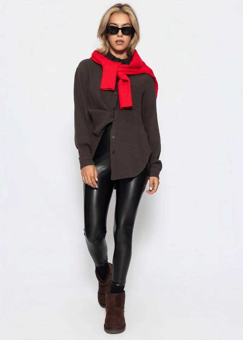 Musselin Hemdbluse - schokobraun