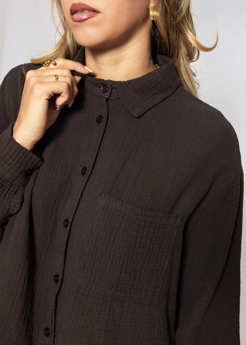 Musselin Hemdbluse - schokobraun