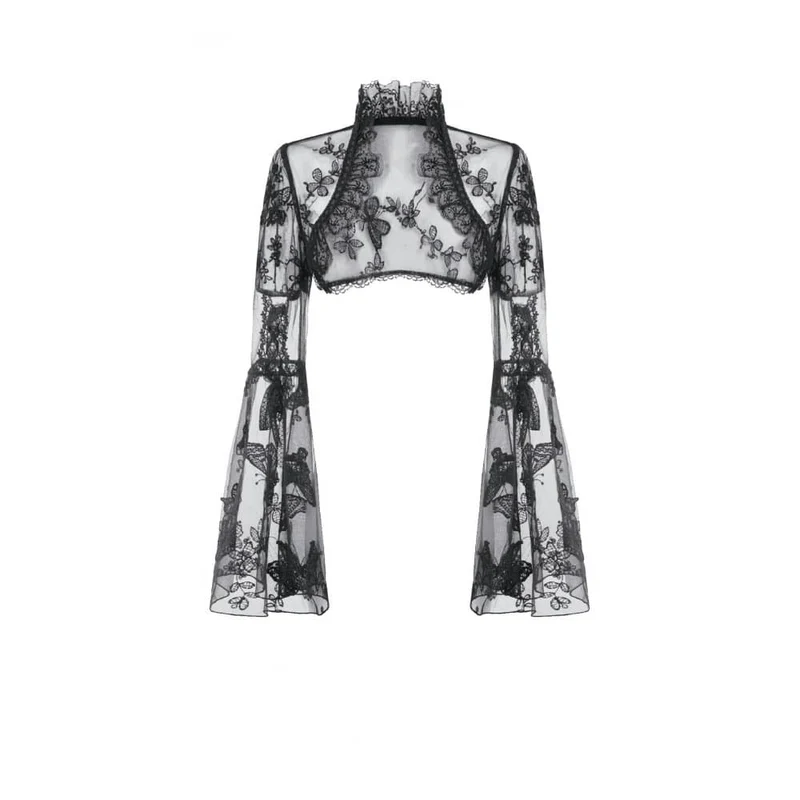 Gothic-Cape für Damen mit Schmetterlingsstickerei, ausgestellten Ärmeln und Spitze