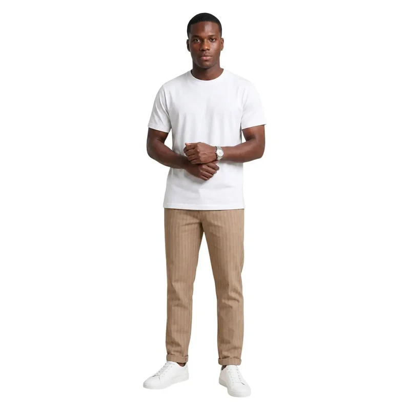 Hydra Herren Beige gestreifte Baumwollhose
