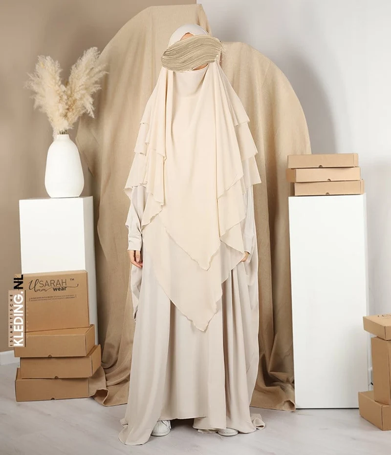 Triple Diamond Khimar Chiffon - Beige Claire
