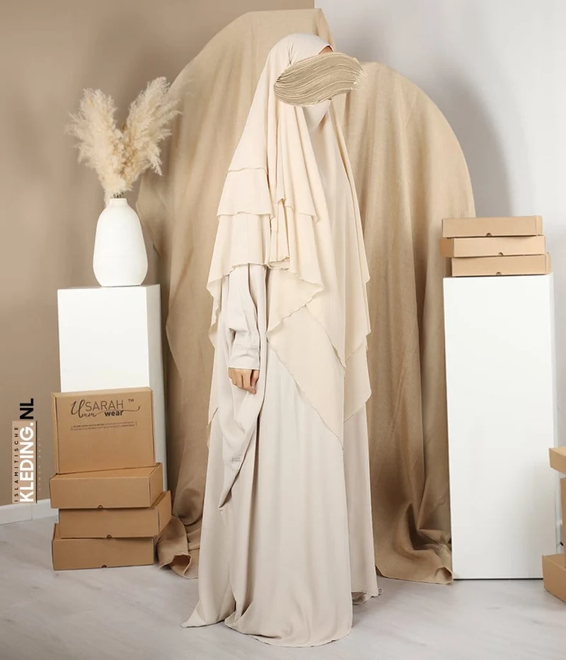 Triple Diamond Khimar Chiffon - Beige Claire