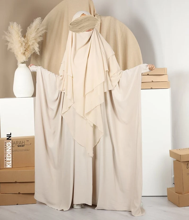 Triple Diamond Khimar Chiffon - Beige Claire