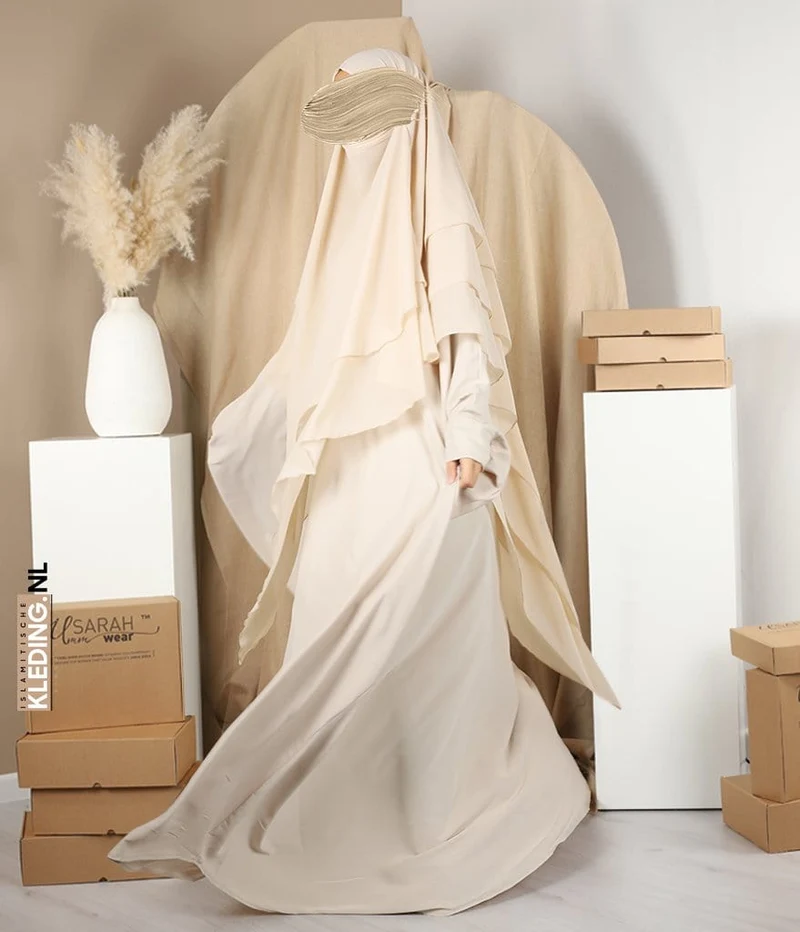 Triple Diamond Khimar Chiffon - Beige Claire
