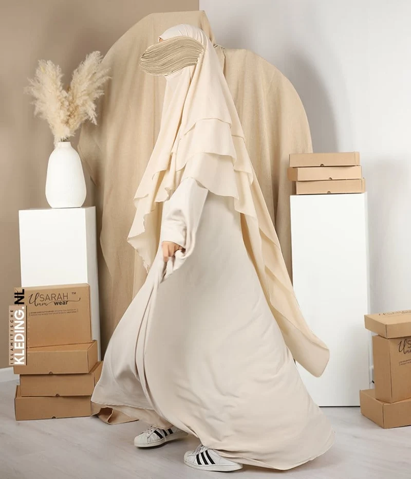 Triple Diamond Khimar Chiffon - Beige Claire