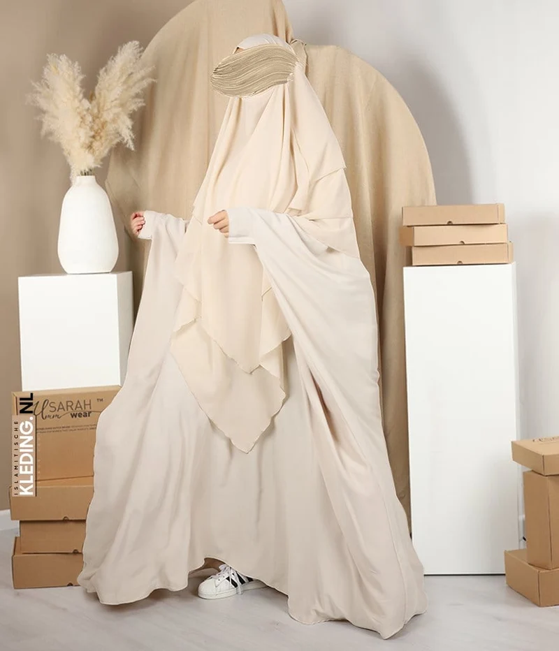 Triple Diamond Khimar Chiffon - Beige Claire
