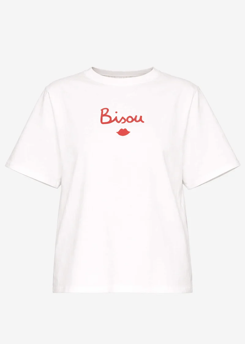 Oversize T-Shirt mit "BISOU" Print - offwhite