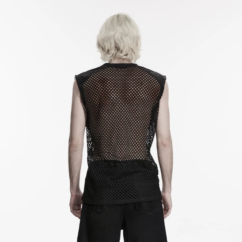 Punk-Tanktop für Herren mit Nieten und Rissen aus Mesh