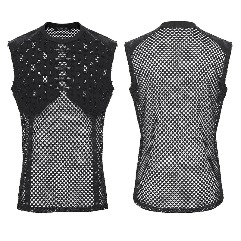 Punk-Tanktop für Herren mit Nieten und Rissen aus Mesh