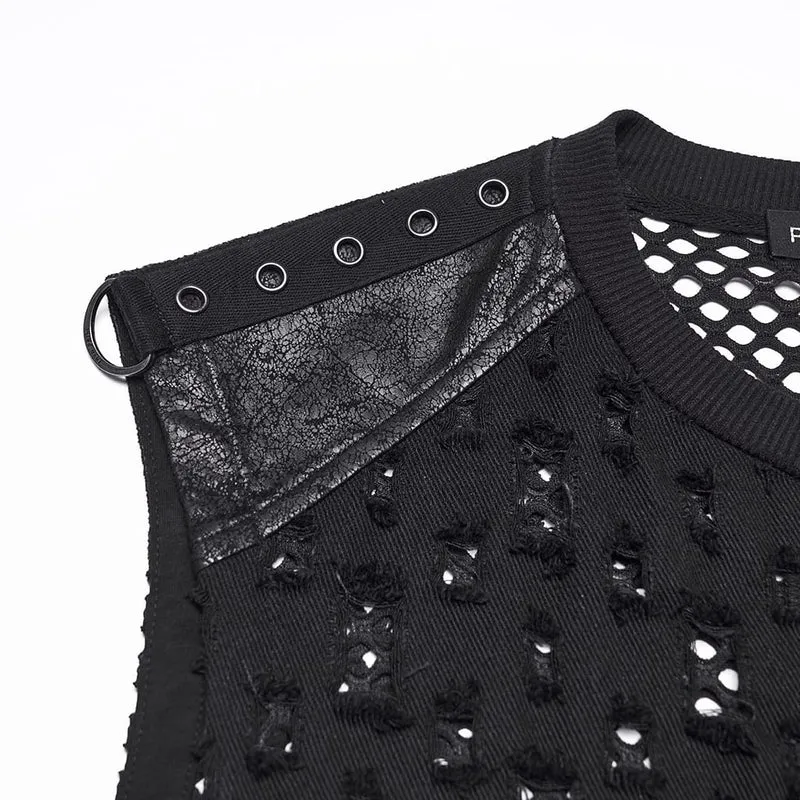Punk-Tanktop für Herren mit Nieten und Rissen aus Mesh