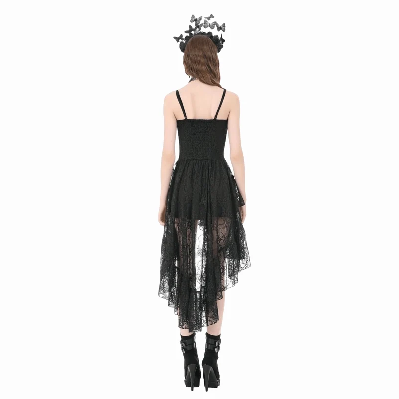 Gothic-Lagenkleid für Damen mit asymmetrischem Saum und Rüschen