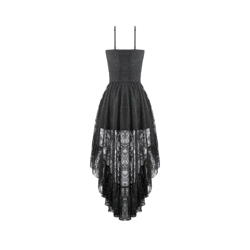 Gothic-Lagenkleid für Damen mit asymmetrischem Saum und Rüschen