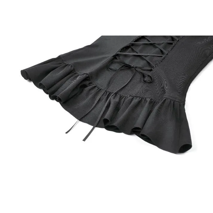 Gothic-Damenbluse mit Spitzenbesatz, Rüschen und Stehkragen