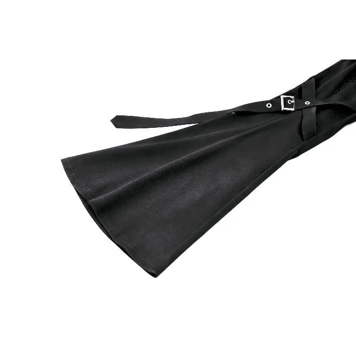 Punk-Schlaghose für Damen mit Schnallenriemen, Mesh-Patchwork-Einsätzen