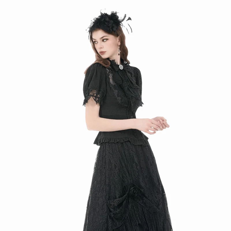 Gothic-Damenbluse mit Schnürung und abnehmbarer Schleife