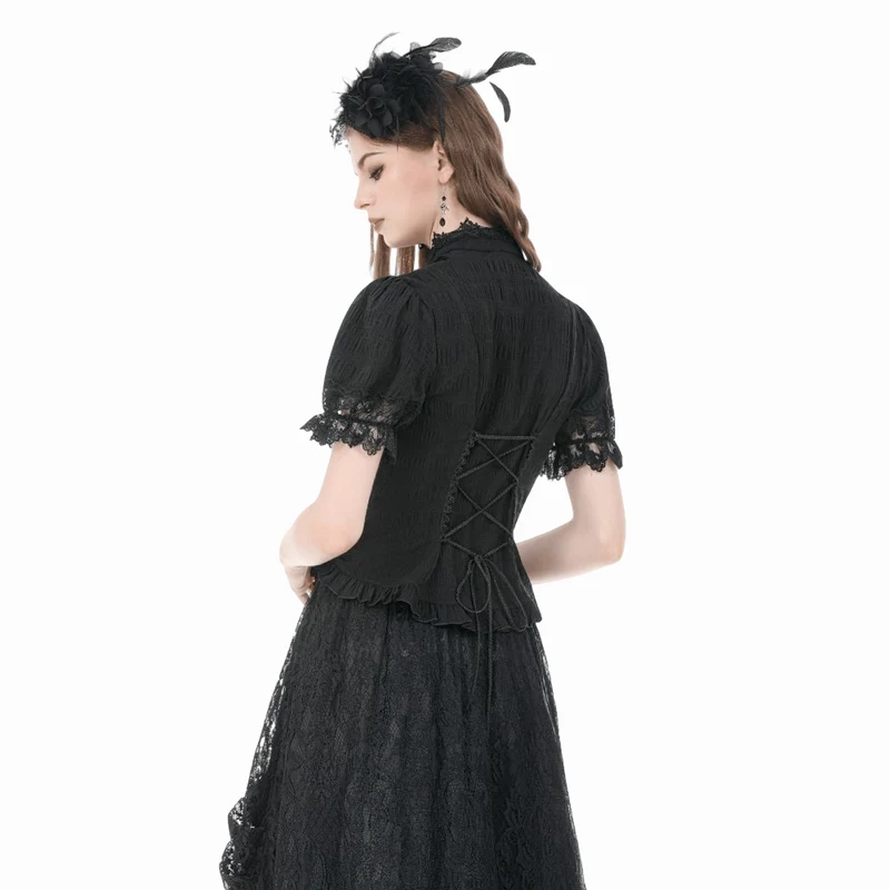 Gothic-Damenbluse mit Schnürung und abnehmbarer Schleife