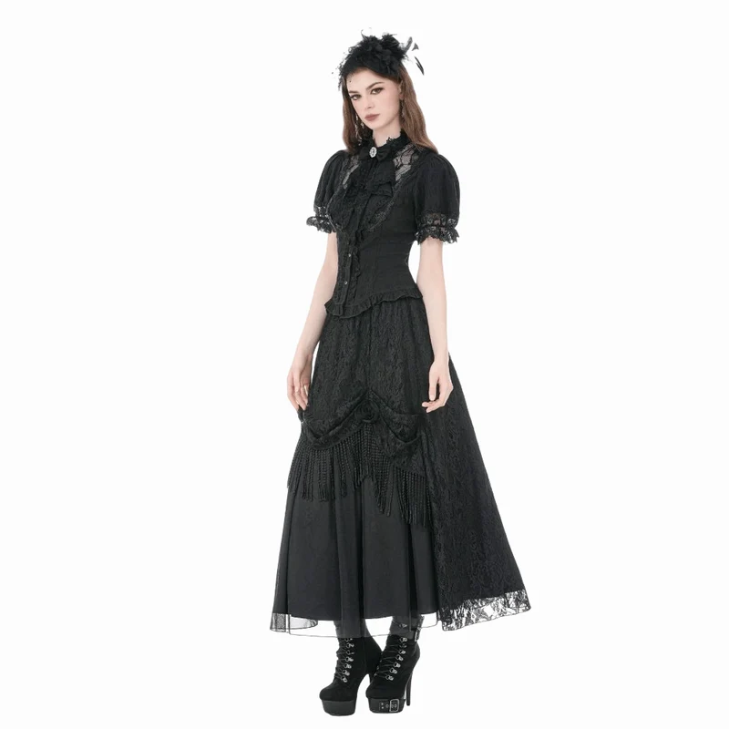 Gothic-Damenbluse mit Schnürung und abnehmbarer Schleife