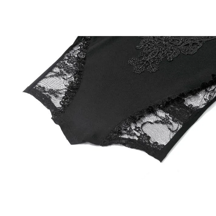 Gothic-T-Shirt für Damen mit Spitzenstickerei, eckigem Kragen und kurzen Ärmeln
