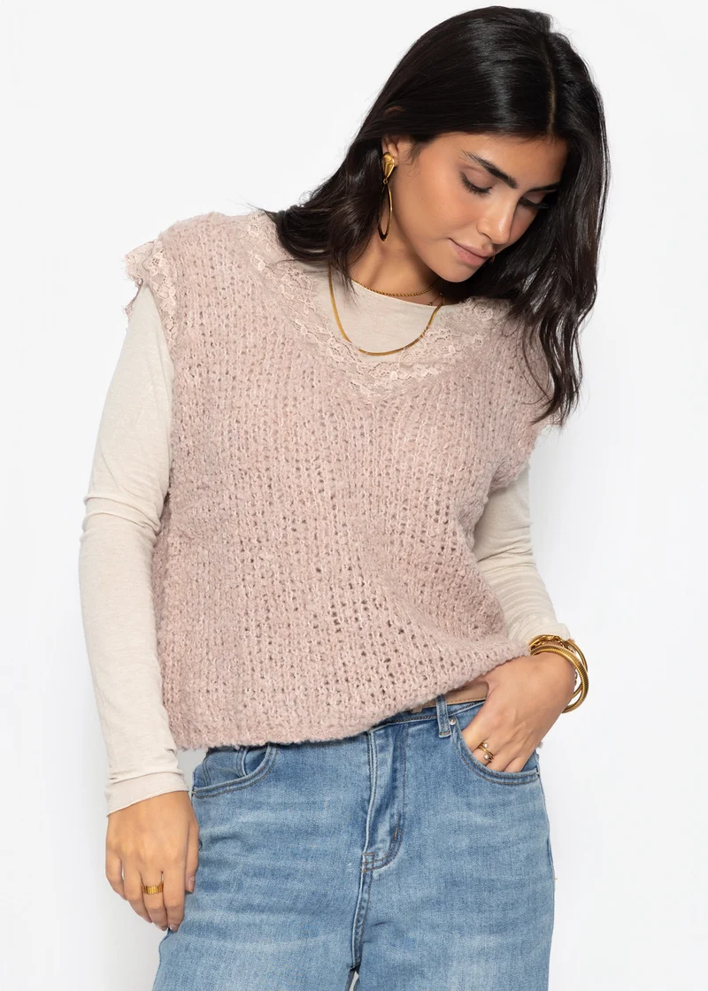 Bouclé Top mit Spitze - altrosa