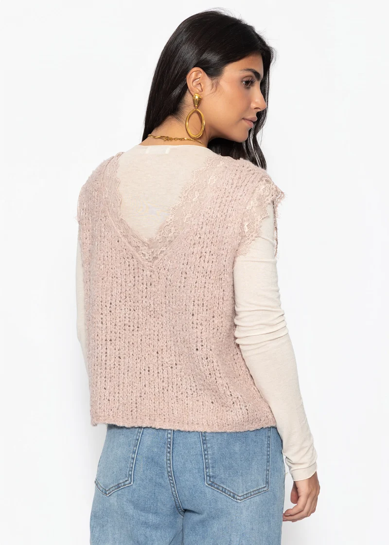Bouclé Top mit Spitze - altrosa