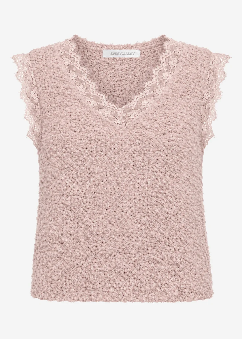 Bouclé Top mit Spitze - altrosa