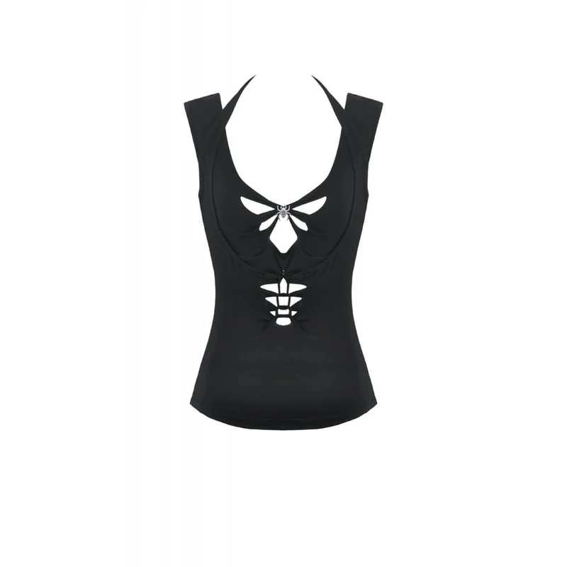 Gothic-Tanktop für Damen mit Spinnen-Ausschnitt und Neckholder
