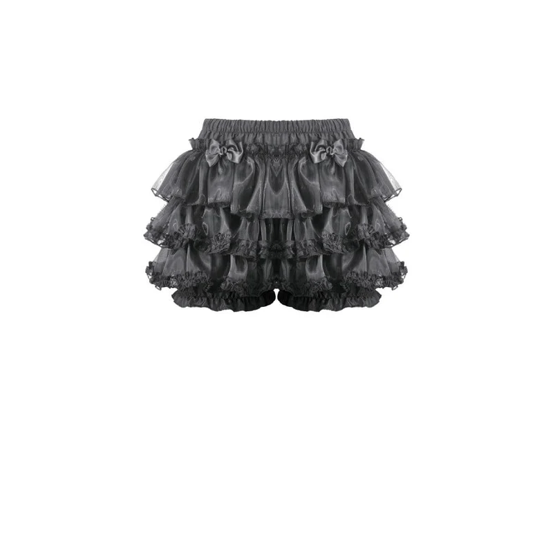 Gothic-Shorts für Damen mit Schleife, Spitzenbesatz und Stufenrock