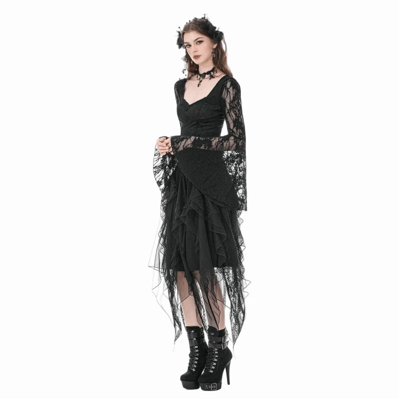 Gothic-Rock für Damen, unregelmäßig, mehrlagig, aus Mesh, lang