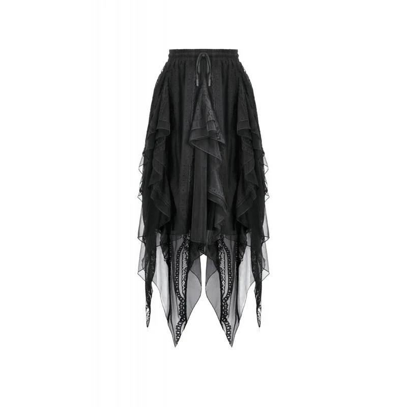 Gothic-Rock für Damen, unregelmäßig, mehrlagig, aus Mesh, lang
