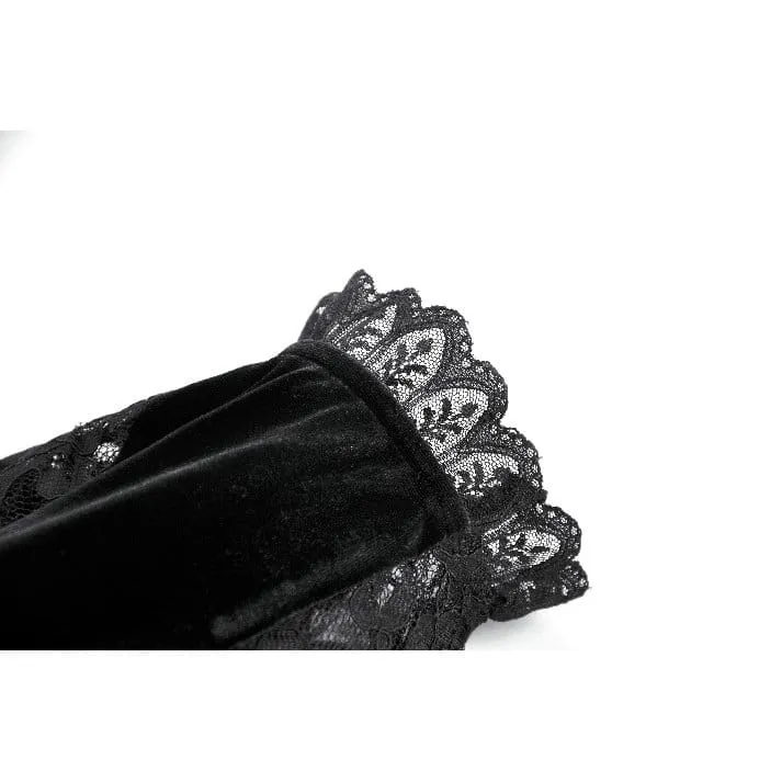 Gothic-Ärmel für Damen aus rosafarbenem Samt mit Spitzeneinsatz und ausgestellten Ärmeln