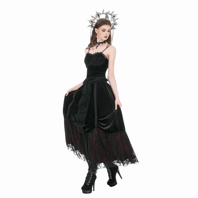Gothic-Rock aus Samt mit floraler Spitze und Raffungen für Damen