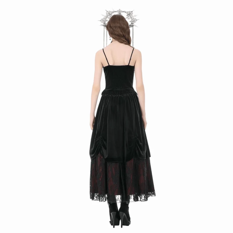 Gothic-Rock aus Samt mit floraler Spitze und Raffungen für Damen