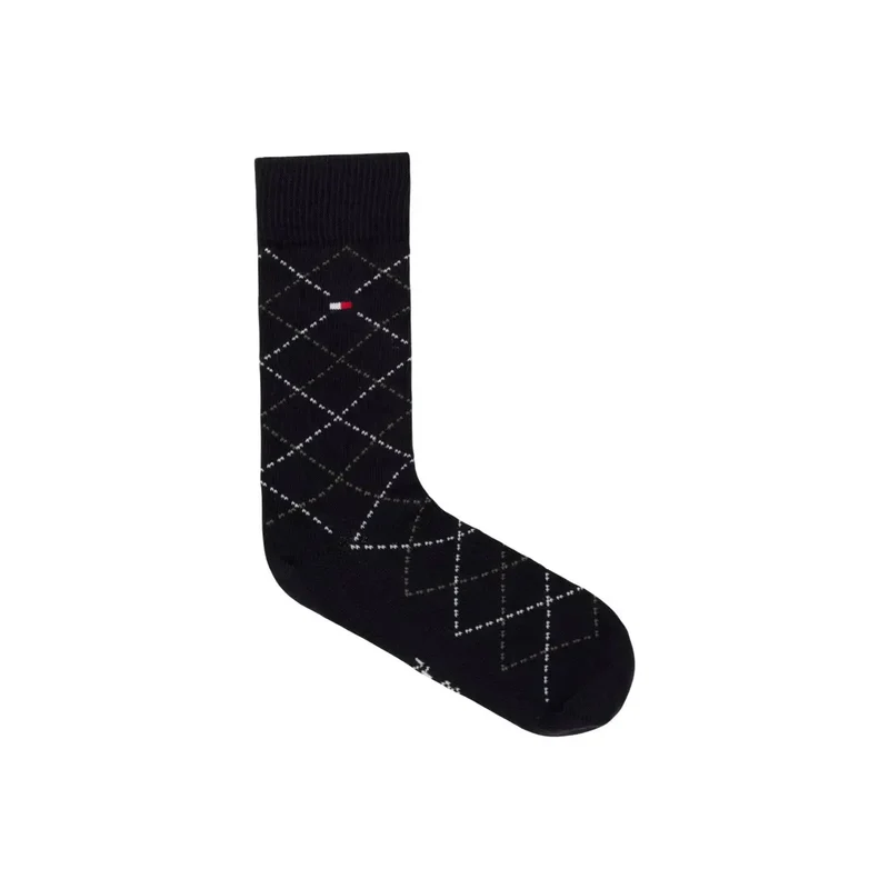 Tommy Hilfiger Herrensocken aus Baumwolle, schwarz mit Argyle-Muster, 2er-Pack