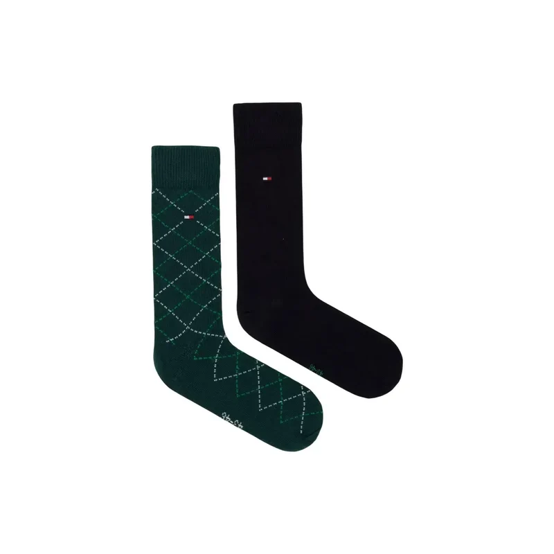 Tommy Hilfiger Herrensocken aus Baumwolle, schwarz mit Argyle-Muster, 2er-Pack