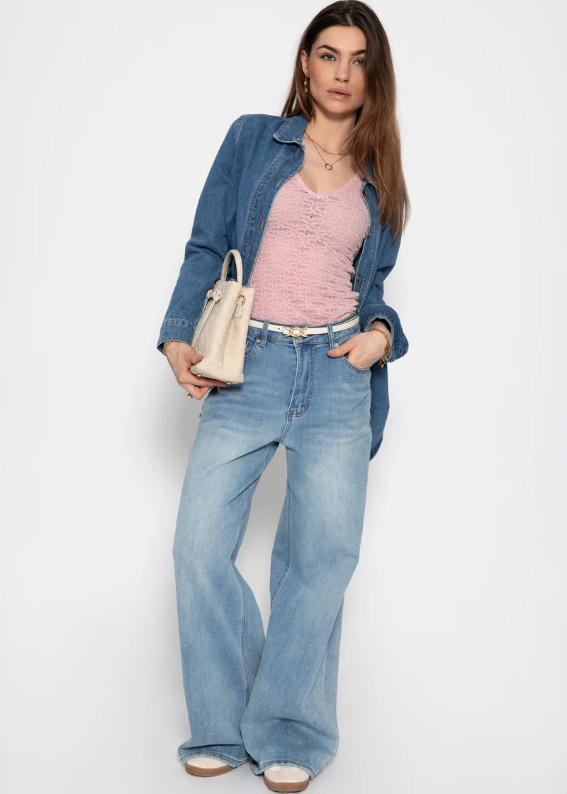 Kurzarm Body aus floraler Spitze - rosa