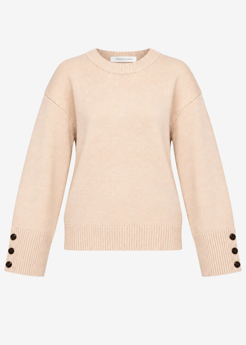 Strickpullover mit Knopfdetail - beige