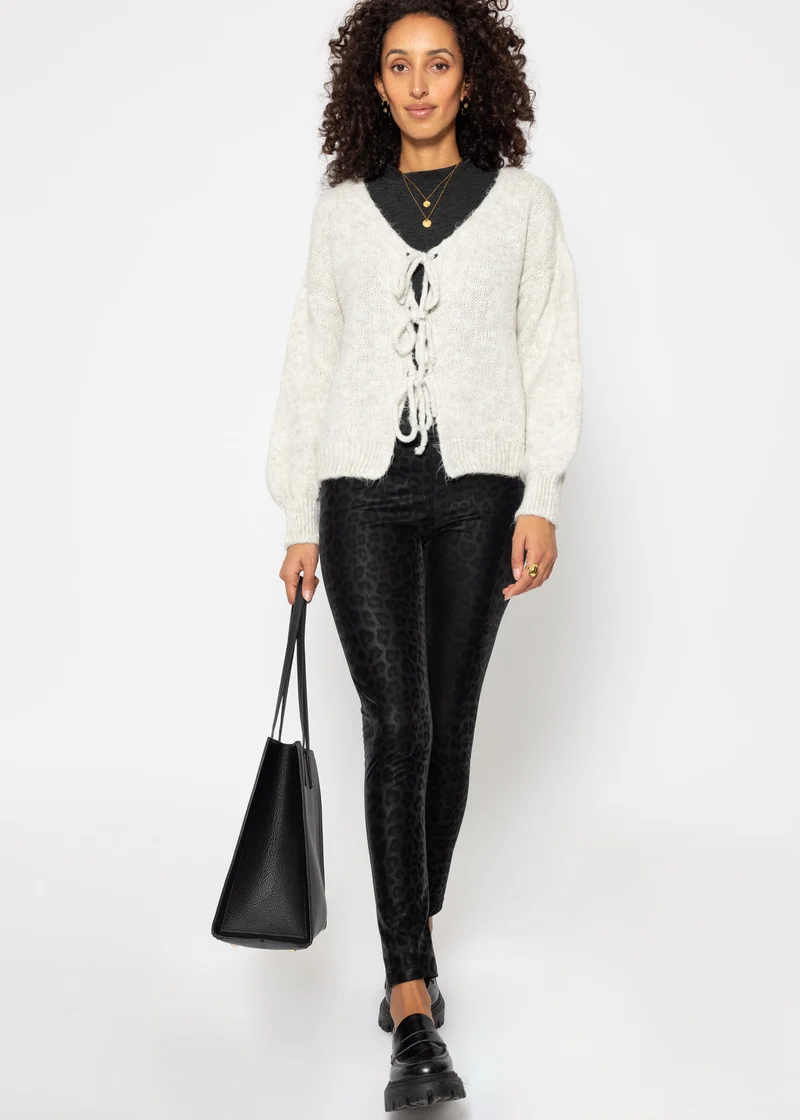 Thermo Kunstleder Leggings mit Leo Print - schwarz