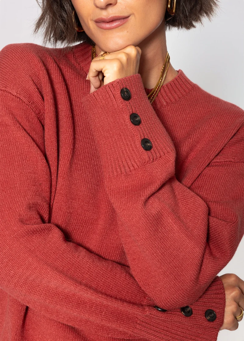 Strickpullover mit Knopfdetail - rostrot