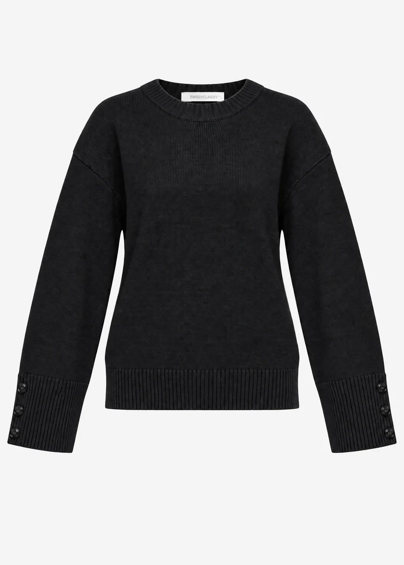 Strickpullover mit Knopfdetail - schwarz