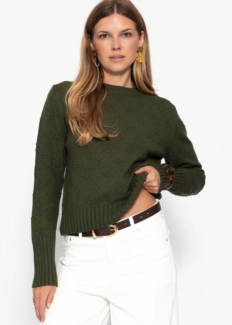 Feinstrickpullover mit Strukturmuster - grün