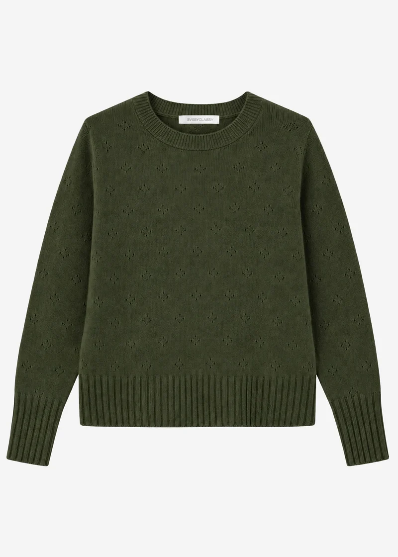 Feinstrickpullover mit Strukturmuster - grün