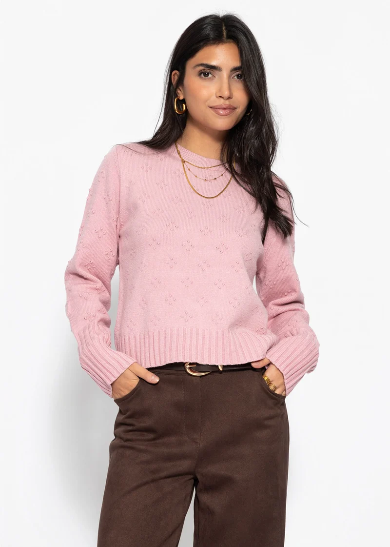 Feinstrickpullover mit Strukturmuster - rosa